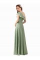 Fábrica de Chiffon Um Ombro Comprimento Chão Mangas Esvoaçantes Vestidos de Madrinha