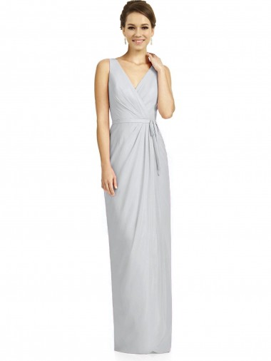 Fábrica de Costas em V Chiffon Decote V Comprimento Chão Sem Mangas Bainha Longo Vestidos de Madrinha