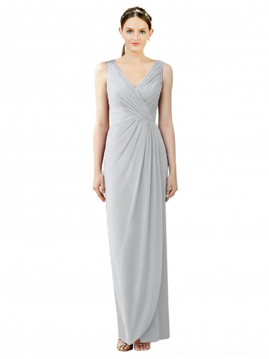 Fábrica de Costas em V Chiffon Decote V Comprimento Chão Sem Mangas Vestido de Madrinha / Vestido de Festa