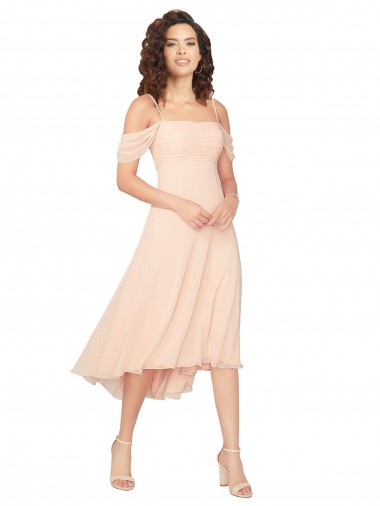 Fábrica de Lombar Chiffon Decote Quadrado Comprimento Midi Ombro Frio Vestidos de Madrinha