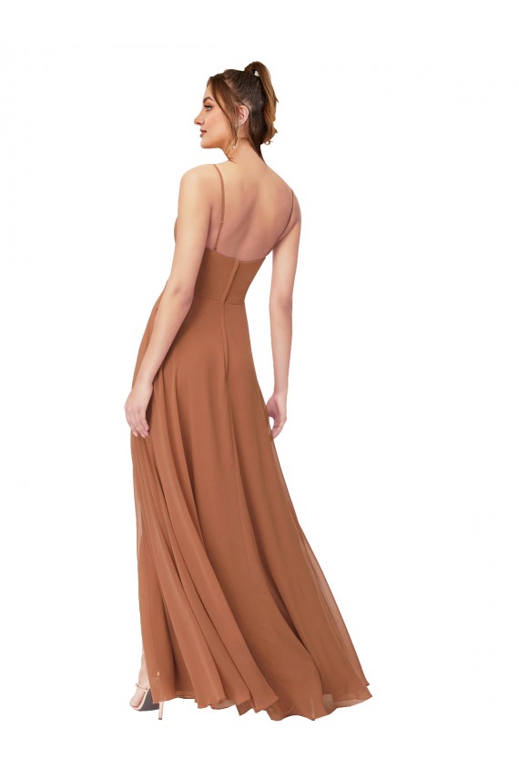 Fábrica de Lombar Chiffon Decote Capuz Comprimento Chão Sem Mangas Vestidos de Madrinha