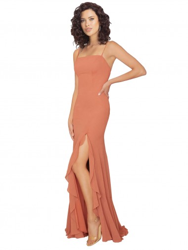 Fábrica de Costas em V Chiffon Decote Quadrado Comprimento Chão Sem Mangas Vestidos de Madrinha