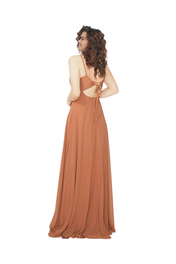 Fábrica de Buraco da fechadura Chiffon Decote V Comprimento Chão Sem Mangas Jacarandá Vestidos de Madrinha