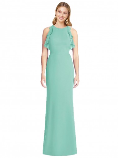 Fábrica de Abrir de volta Chiffon Decote Joia Comprimento Chão Sem Mangas Vestidos de Madrinha