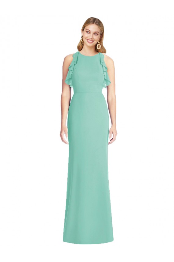 Fábrica de Abrir de volta Chiffon Decote Joia Comprimento Chão Sem Mangas Vestidos de Madrinha