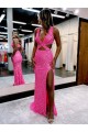 Fábrica de Lantejoulas Veludo Decote V Comboio Varredela Sem Mangas Vestido de Festa / Vestido de Madrinha