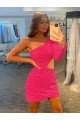 Fábrica de Lantejoulas Veludo Um Ombro Curto Mangas Compridas Vestidos de Festa