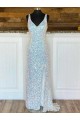 Fábrica de Lantejoulas Veludo Decote V Comboio Varredela Sem Mangas Vestidos de Festa / Vestido de Noiva
