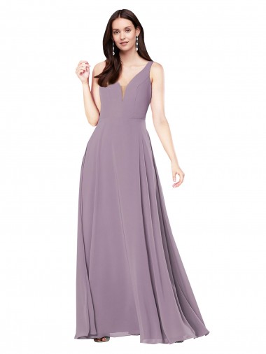 Fábrica de Costas em V Chiffon Decote V Comprimento Chão Sem Mangas Vestidos de Madrinha / Vestidos de Noite