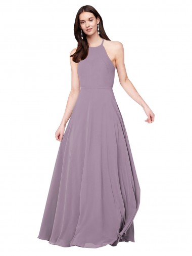 Fábrica de Buraco da fechadura Chiffon Cabeçada Comprimento Chão Sem Mangas Linha A Vestidos de Madrinha