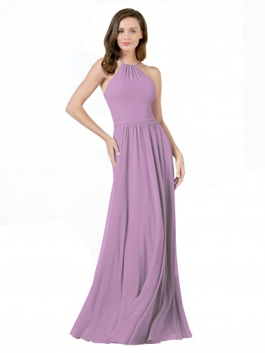 Fábrica de Chiffon Cabeçada Comprimento Chão Sem Mangas Lavanda Escura Vestidos de Madrinha