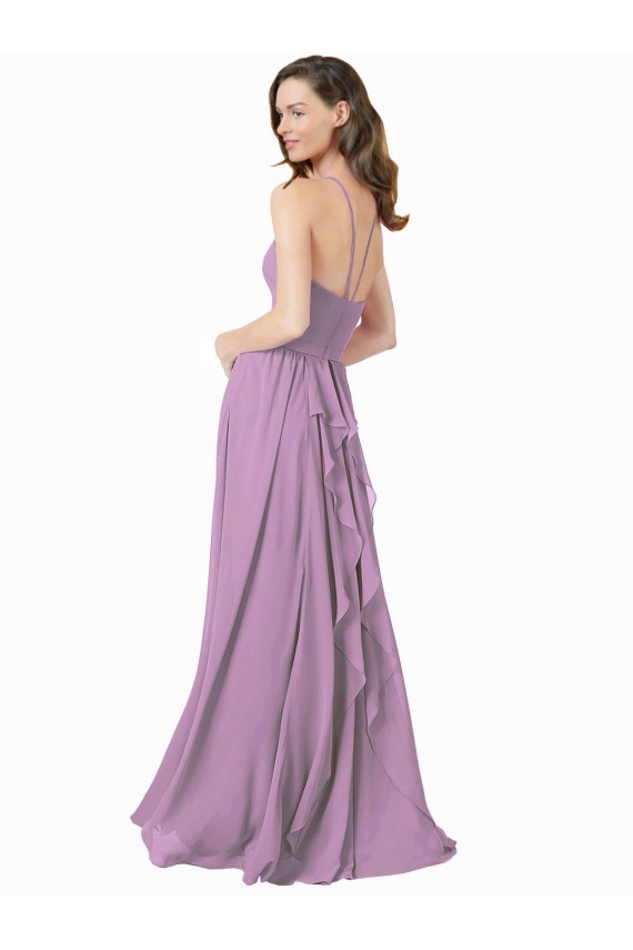 Fábrica de Chiffon Cabeçada Comprimento Chão Sem Mangas Lavanda Escura Vestidos de Madrinha