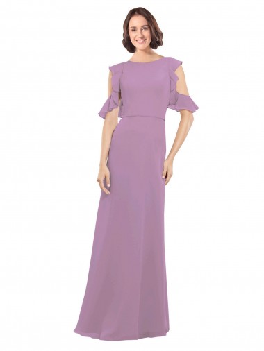 Fábrica de Criss Cruz Chiffon Decote Alto Comprimento Chão Ombro Frio Vestidos de Madrinha