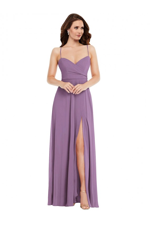 Fábrica de Lombar Chiffon Alças finas Comprimento Chão Sem Mangas Lavanda Escura Vestidos de Madrinha