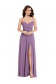 Fábrica de Lombar Chiffon Alças finas Comprimento Chão Sem Mangas Lavanda Escura Vestidos de Madrinha