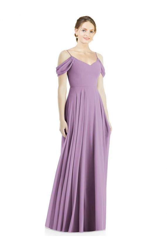 Fábrica de Lombar Chiffon Fora do Ombro Comprimento Chão Sem Mangas Linha A Vestidos de Madrinha