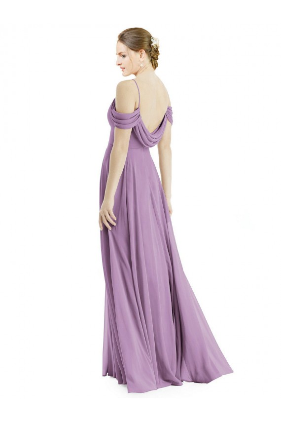 Fábrica de Lombar Chiffon Fora do Ombro Comprimento Chão Sem Mangas Linha A Vestidos de Madrinha
