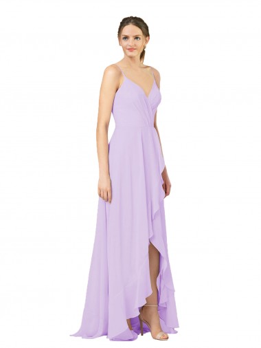 Fábrica de Abrir de volta Chiffon Decote V Comprimento Chão Sem Mangas Alto Baixo, Vestidos de Madrinha