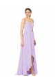 Fábrica de Abrir de volta Chiffon Decote V Comprimento Chão Sem Mangas Alto Baixo, Vestidos de Madrinha
