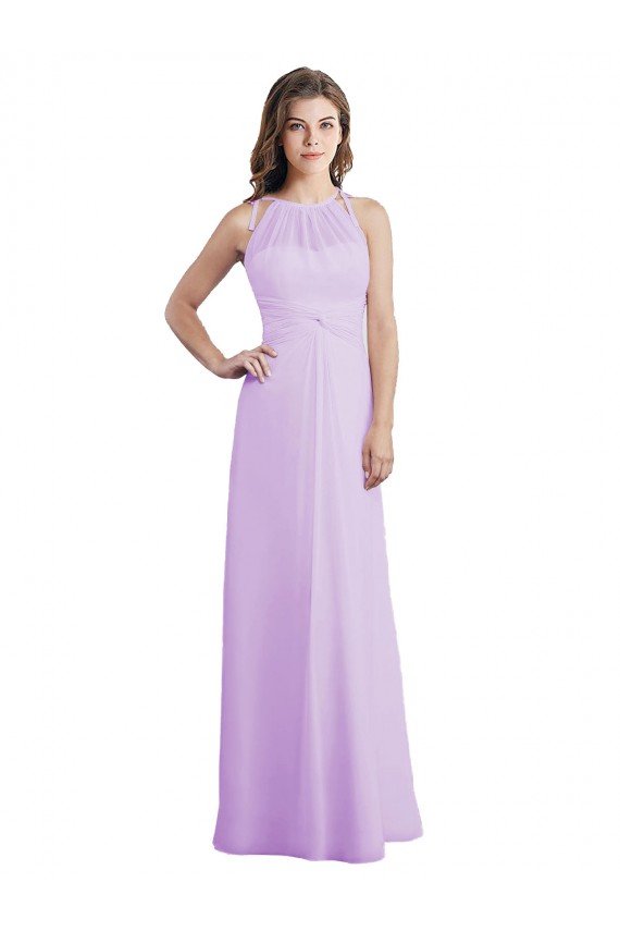 Fábrica de Buraco da fechadura Chiffon Cabeçada Comprimento Chão Sem Mangas Longo Vestidos de Madrinha