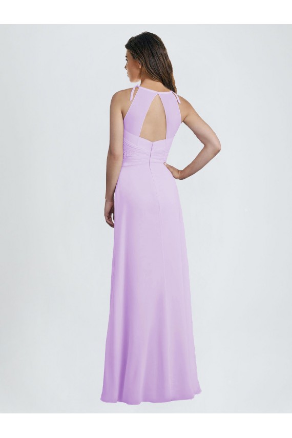 Fábrica de Buraco da fechadura Chiffon Cabeçada Comprimento Chão Sem Mangas Longo Vestidos de Madrinha