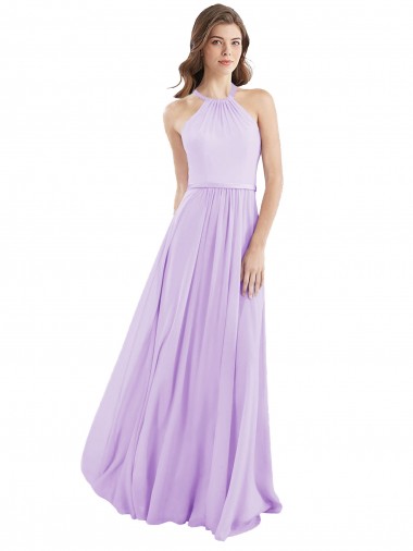 Fábrica de Chiffon Cabeçada Comprimento Chão Sem Mangas Vestido de Madrinha