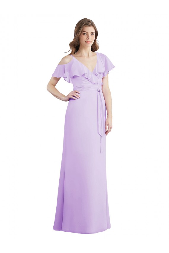 Fábrica de Costas em V Chiffon Decote V Comprimento Chão Ombro Frio Longo Vestidos de Madrinha