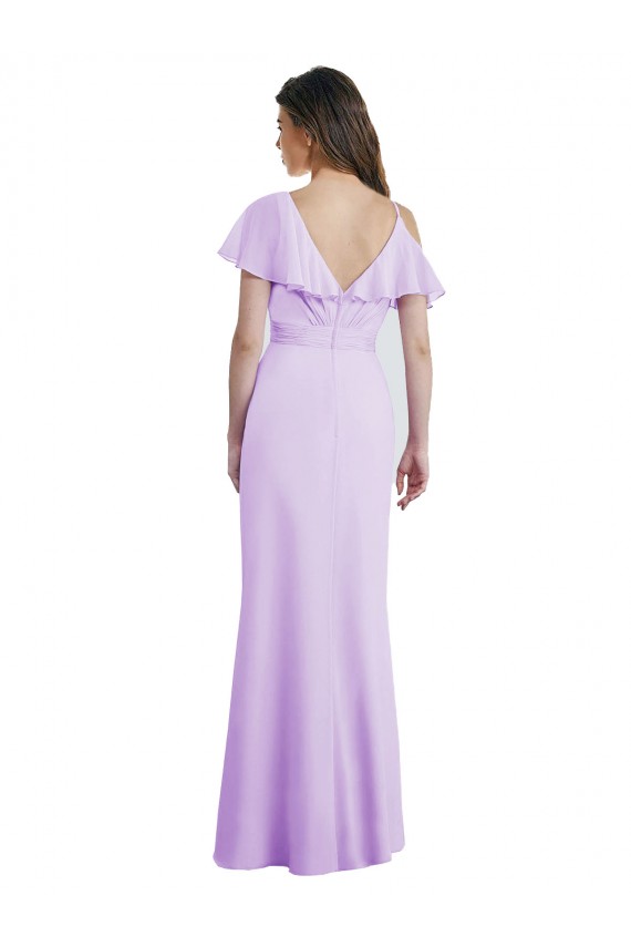 Fábrica de Costas em V Chiffon Decote V Comprimento Chão Ombro Frio Longo Vestidos de Madrinha