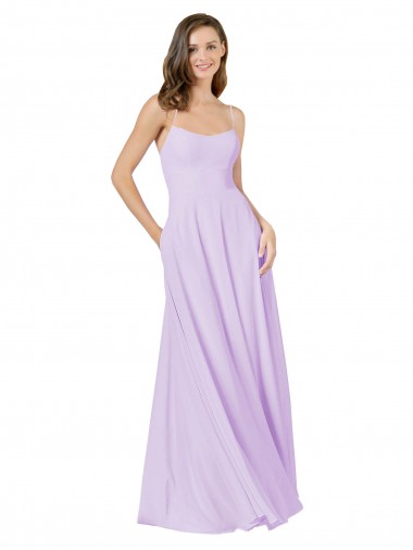 Fábrica de Chiffon Alças finas Comprimento Chão Sem Mangas Lilás Longo Vestidos de Madrinha