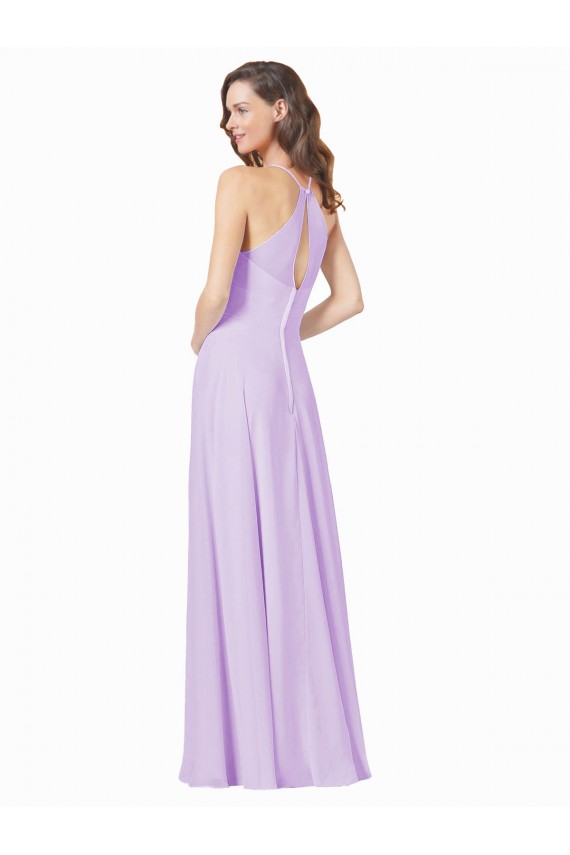 Fábrica de Chiffon Alças finas Comprimento Chão Sem Mangas Lilás Longo Vestidos de Madrinha