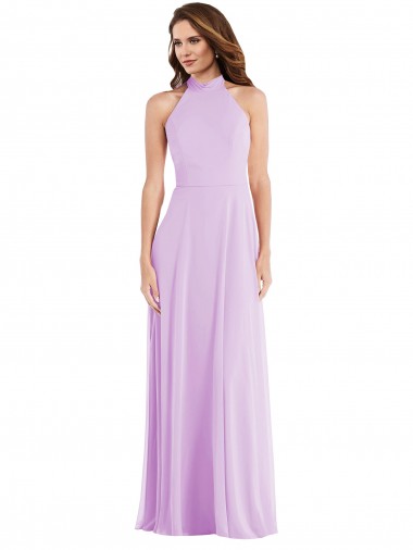 Fábrica de Lombar Chiffon Cabeçada Comprimento Chão Sem Mangas Lilás Vestidos de Madrinha