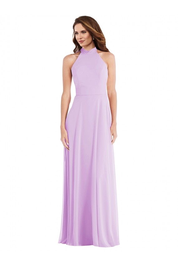 Fábrica de Lombar Chiffon Cabeçada Comprimento Chão Sem Mangas Lilás Vestidos de Madrinha