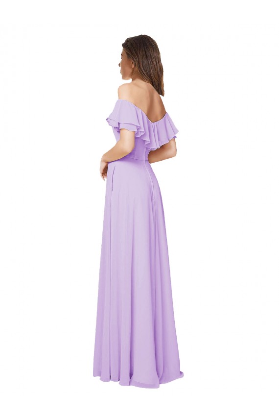 Fábrica de Lombar Chiffon Fora do Ombro Comprimento Chão Sem Mangas Longo Vestidos de Madrinha