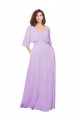Fábrica de Lombar Chiffon Decote V Comprimento Chão Mangas 1/2 Vestidos de Madrinha
