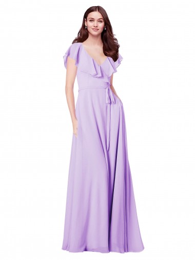 Fábrica de Costas em V Chiffon Decote V Comprimento Chão Mangas Curtas Linha A Vestidos de Madrinha