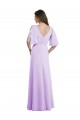 Fábrica de Costas em V Chiffon Decote V Comprimento Chão Mangas Esvoaçantes, Mangas Divididas Vestidos de Madrinha