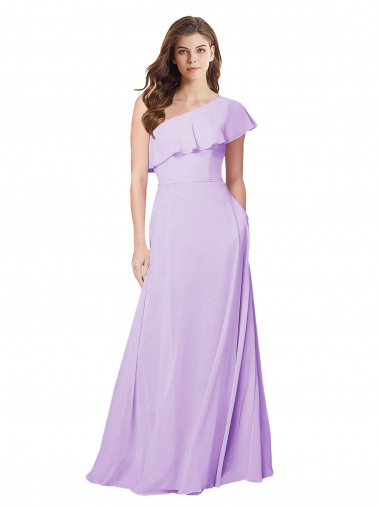 Fábrica de Chiffon Um Ombro Comprimento Chão Sem Mangas Longo Vestido de Festa / Vestido de Madrinha