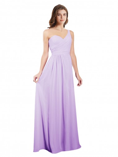 Fábrica de Chiffon Um Ombro Comprimento Chão Sem Mangas Linha A Vestidos de Festa / Vestidos de Madrinha