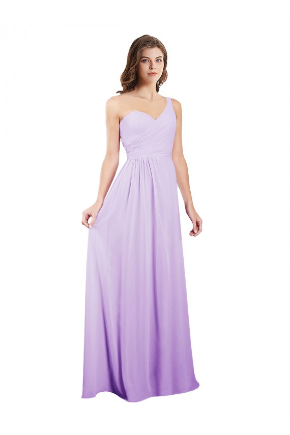 Fábrica de Chiffon Um Ombro Comprimento Chão Sem Mangas Linha A Vestidos de Festa / Vestidos de Madrinha