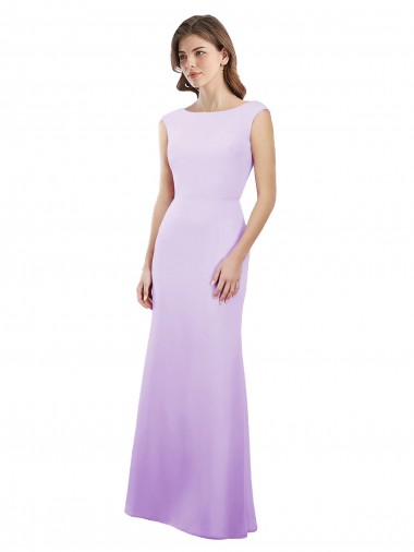 Fábrica de Abrir de volta Chiffon Decote redondo Comprimento Chão Mangas Curtas Vestidos de Madrinha