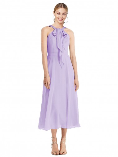 Fábrica de Costas em V Chiffon Cabeçada Comprimento Chá Sem Mangas Vestidos de Madrinha / Vestidos de Cocktail