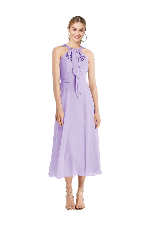 Fábrica de Costas em V Chiffon Cabeçada Comprimento Chá Sem Mangas Vestidos de Madrinha / Vestidos de Cocktail
