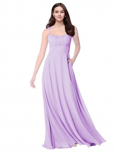 Fábrica de Chiffon Colher Comprimento Chão Sem Mangas Vestidos de Madrinha