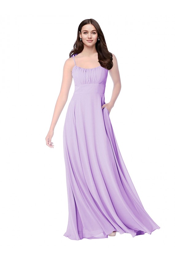 Fábrica de Chiffon Colher Comprimento Chão Sem Mangas Vestidos de Madrinha