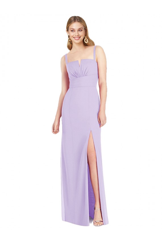 Fábrica de Chiffon Alças finas Comprimento Chão Sem Mangas Lilás Vestidos de Madrinha