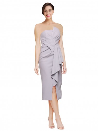 Fábrica de Lombar Crepe Esticado Sem alças Comprimento Cocktail Sem Mangas Vestidos de Madrinha / Vestidos de Noite / Vestidos de Festa