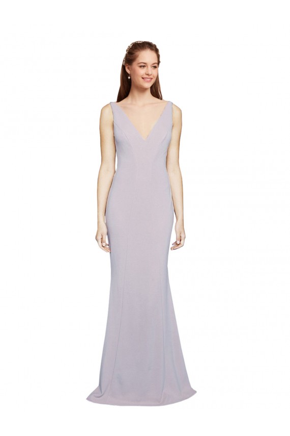 Fábrica de Buraco da fechadura Crepe Esticado Decote V Comprimento Chão Sem Mangas Vestidos de Madrinha / Vestidos de Noite / Vestidos de Festa