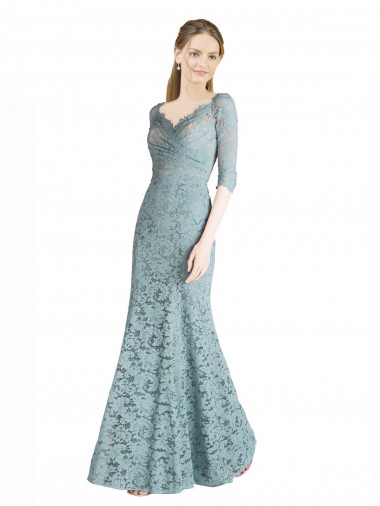 Fábrica de Renda Amor Comprimento Chão Mangas 1/2 Vestidos de Madrinha / Vestidos de Festa