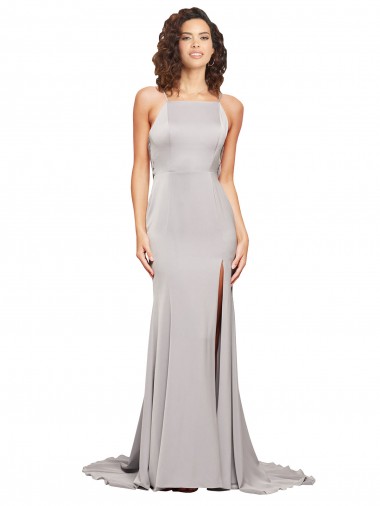 Fábrica de Lombar Cetim Elástico Decote Alto Comboio Varredela Sem Mangas Vestidos de Madrinha / Vestidos de Noite / Vestidos de Festa
