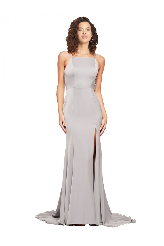 Fábrica de Lombar Cetim Elástico Decote Alto Comboio Varredela Sem Mangas Vestidos de Madrinha / Vestidos de Noite / Vestidos de Festa